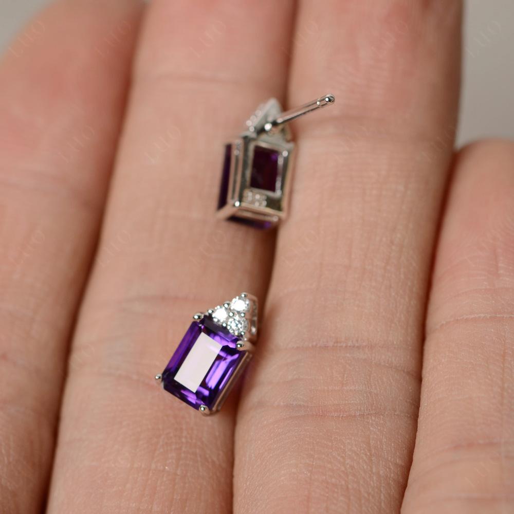 Emerald Cut Amethyst Stud Earrings - LUO Jewelry 