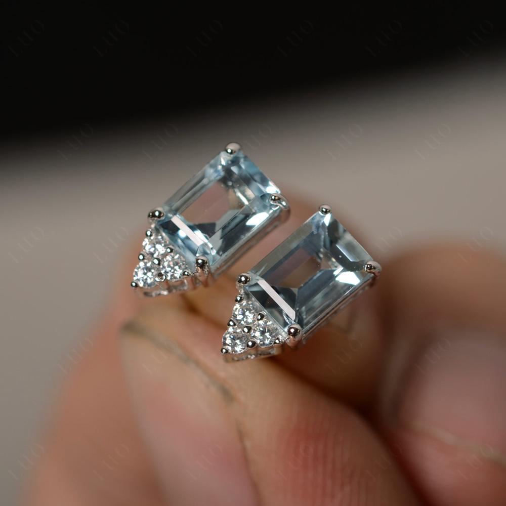 Emerald Cut Aquamarine Stud Earrings - LUO Jewelry 