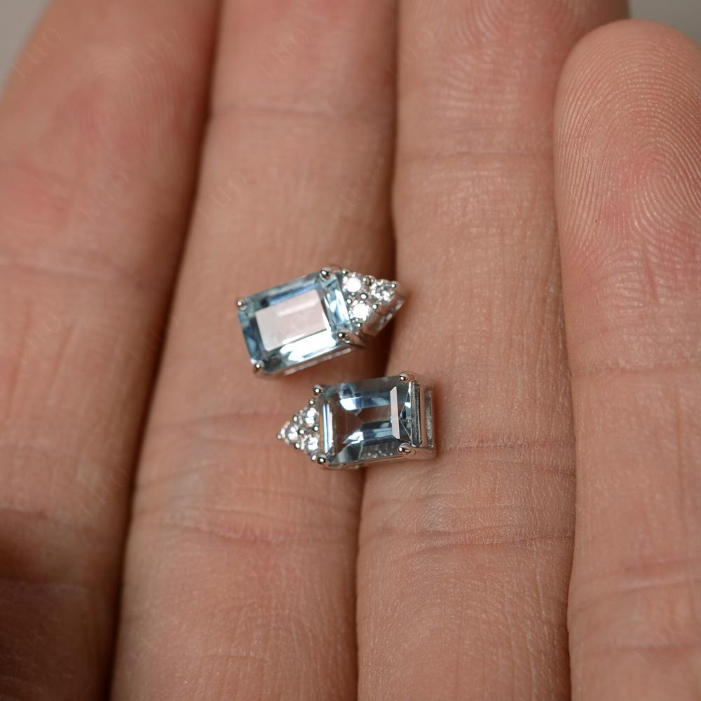 Emerald Cut Aquamarine Stud Earrings - LUO Jewelry 