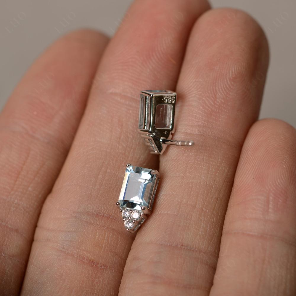 Emerald Cut Aquamarine Stud Earrings - LUO Jewelry 