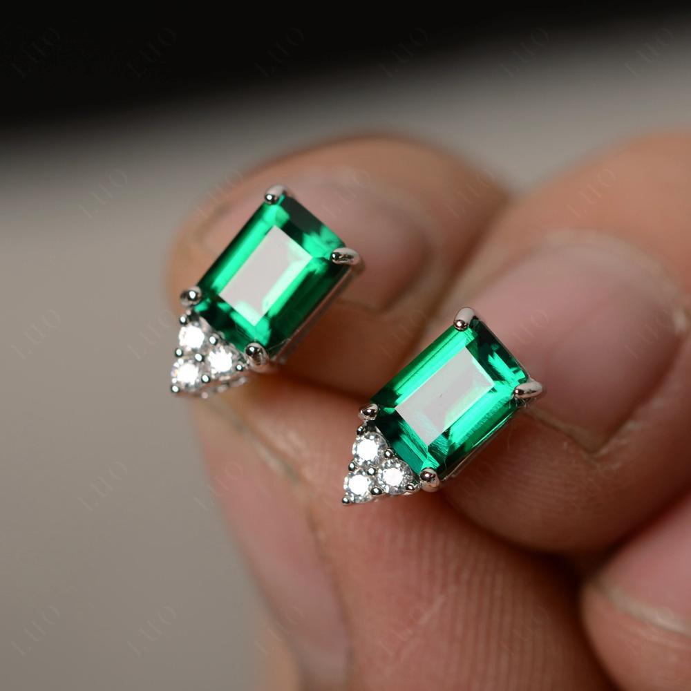 Emerald Cut Emerald Stud Earrings - LUO Jewelry 