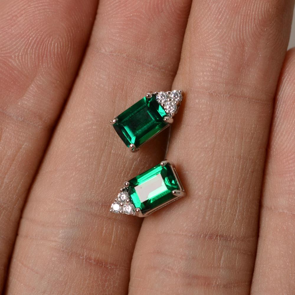 Emerald Cut Emerald Stud Earrings - LUO Jewelry 