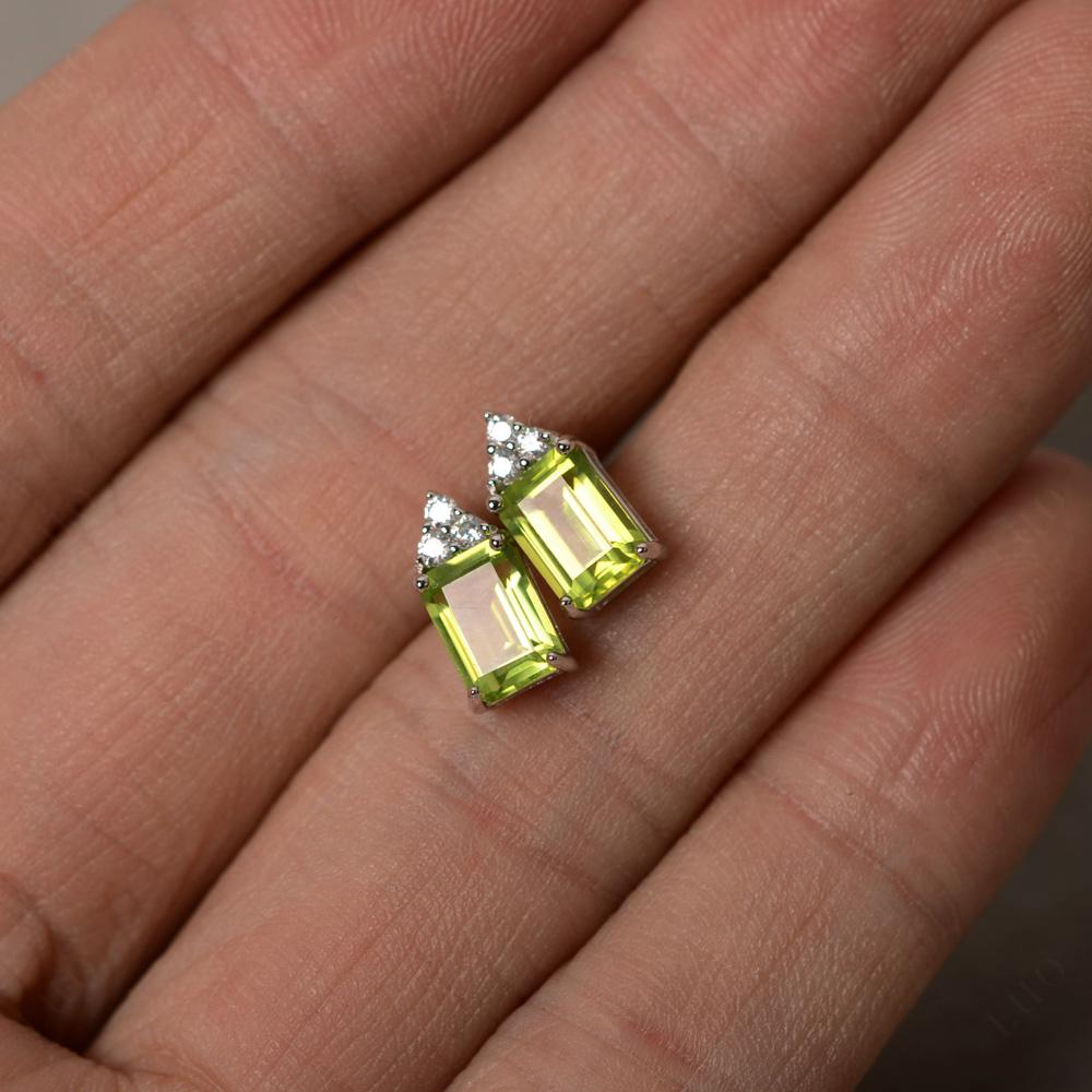 Emerald Cut Peridot Stud Earrings - LUO Jewelry 