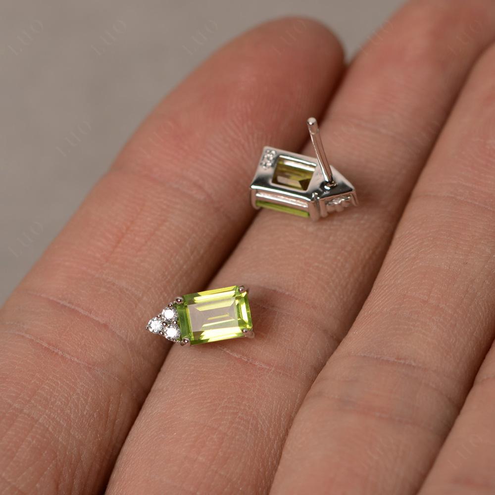 Emerald Cut Peridot Stud Earrings - LUO Jewelry 