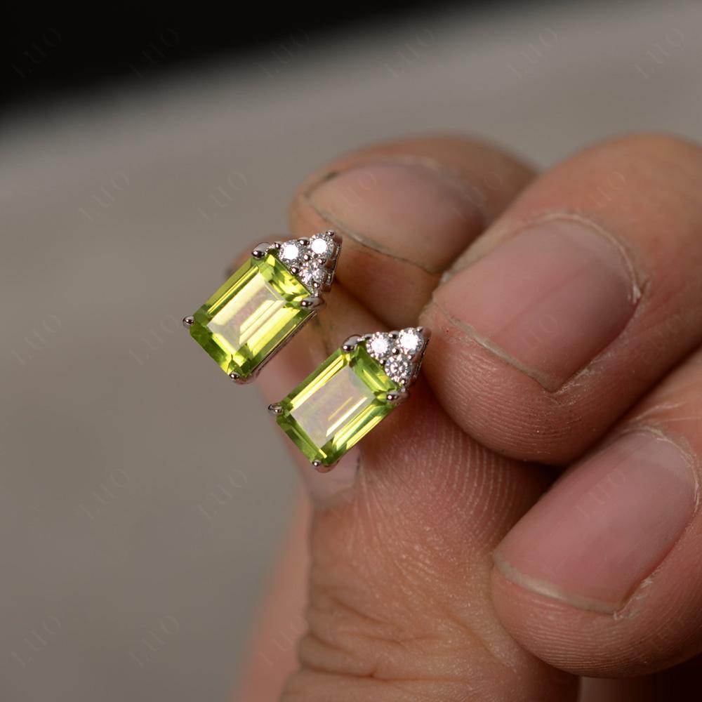 Emerald Cut Peridot Stud Earrings - LUO Jewelry 