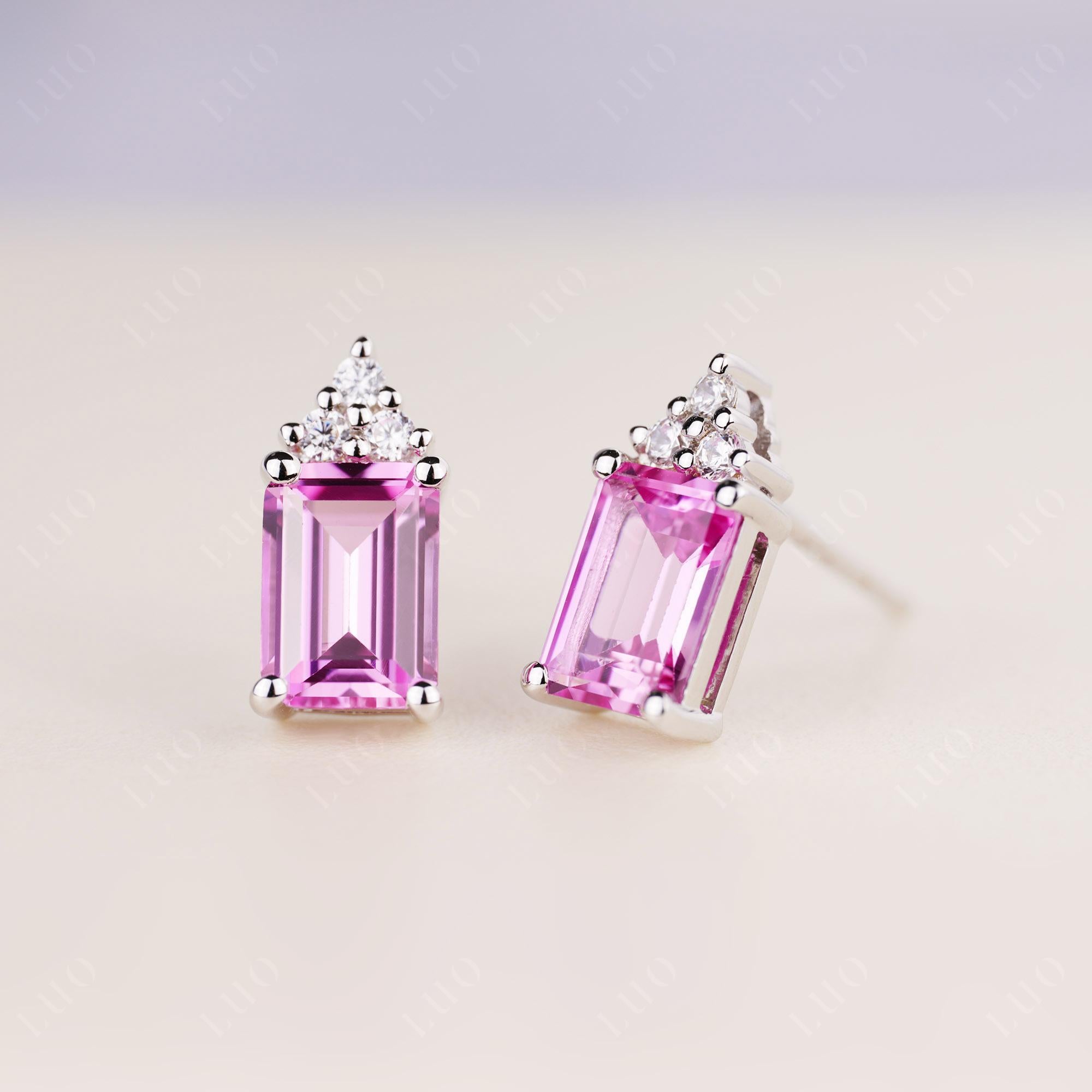 Emerald Cut Pink Sapphire Stud Earrings - LUO Jewelry 