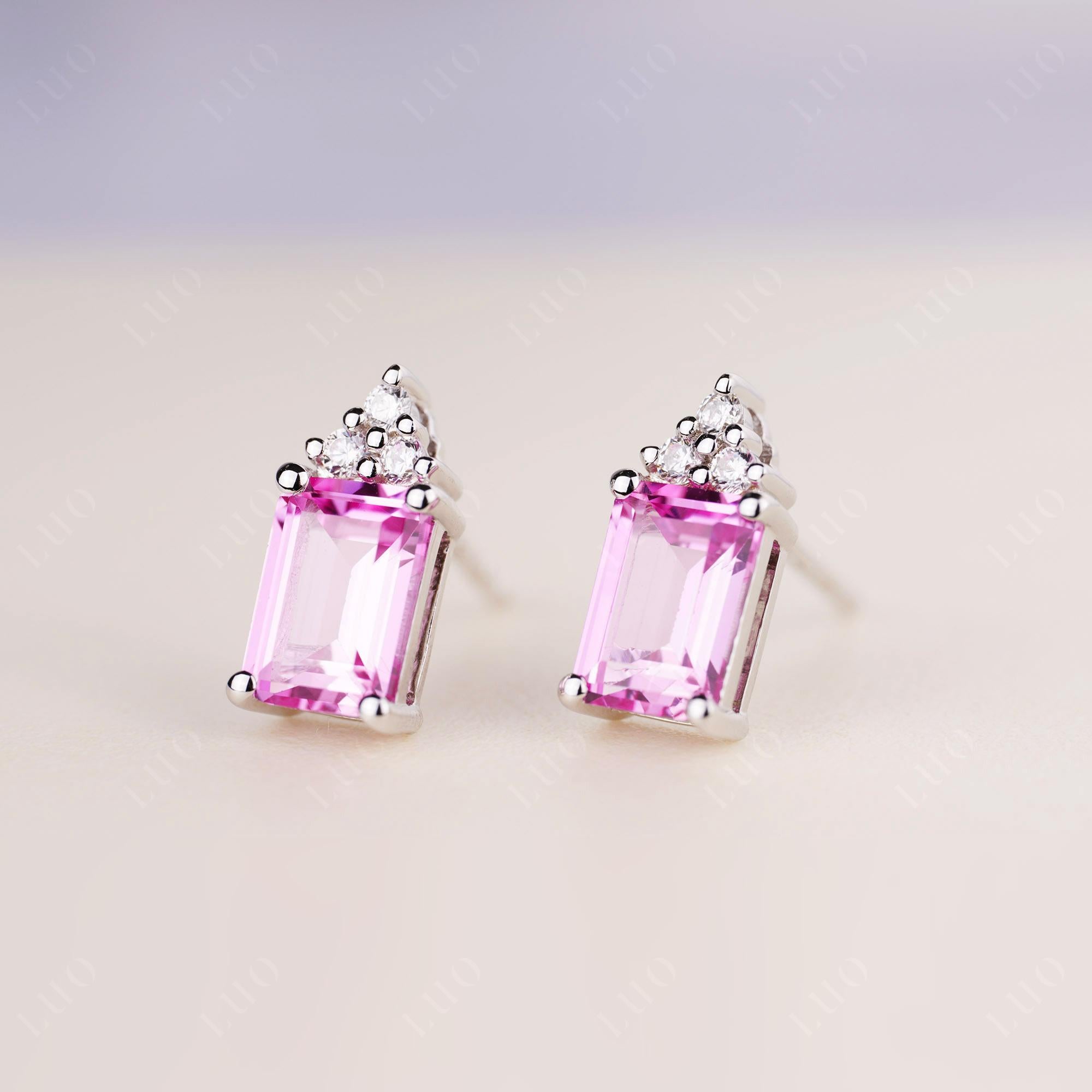 Emerald Cut Pink Sapphire Stud Earrings - LUO Jewelry 