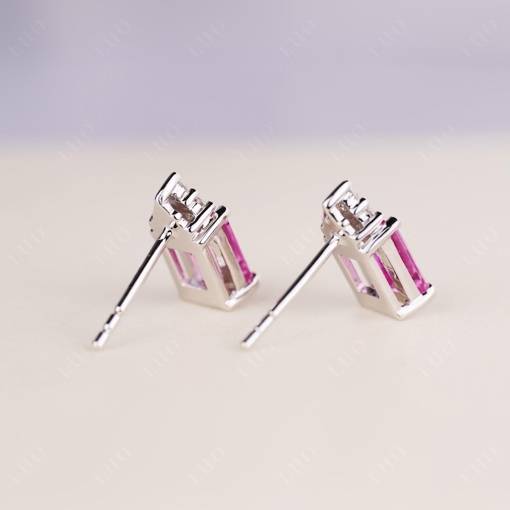 Emerald Cut Pink Sapphire Stud Earrings - LUO Jewelry 