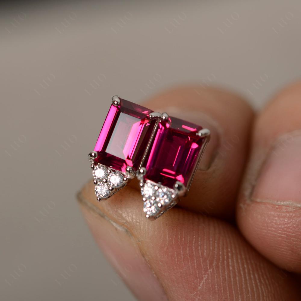 Emerald Cut Ruby Stud Earrings - LUO Jewelry 