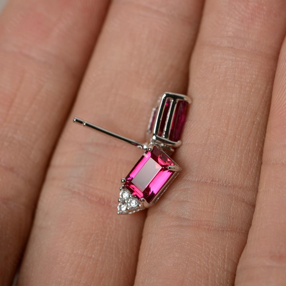 Emerald Cut Ruby Stud Earrings - LUO Jewelry 