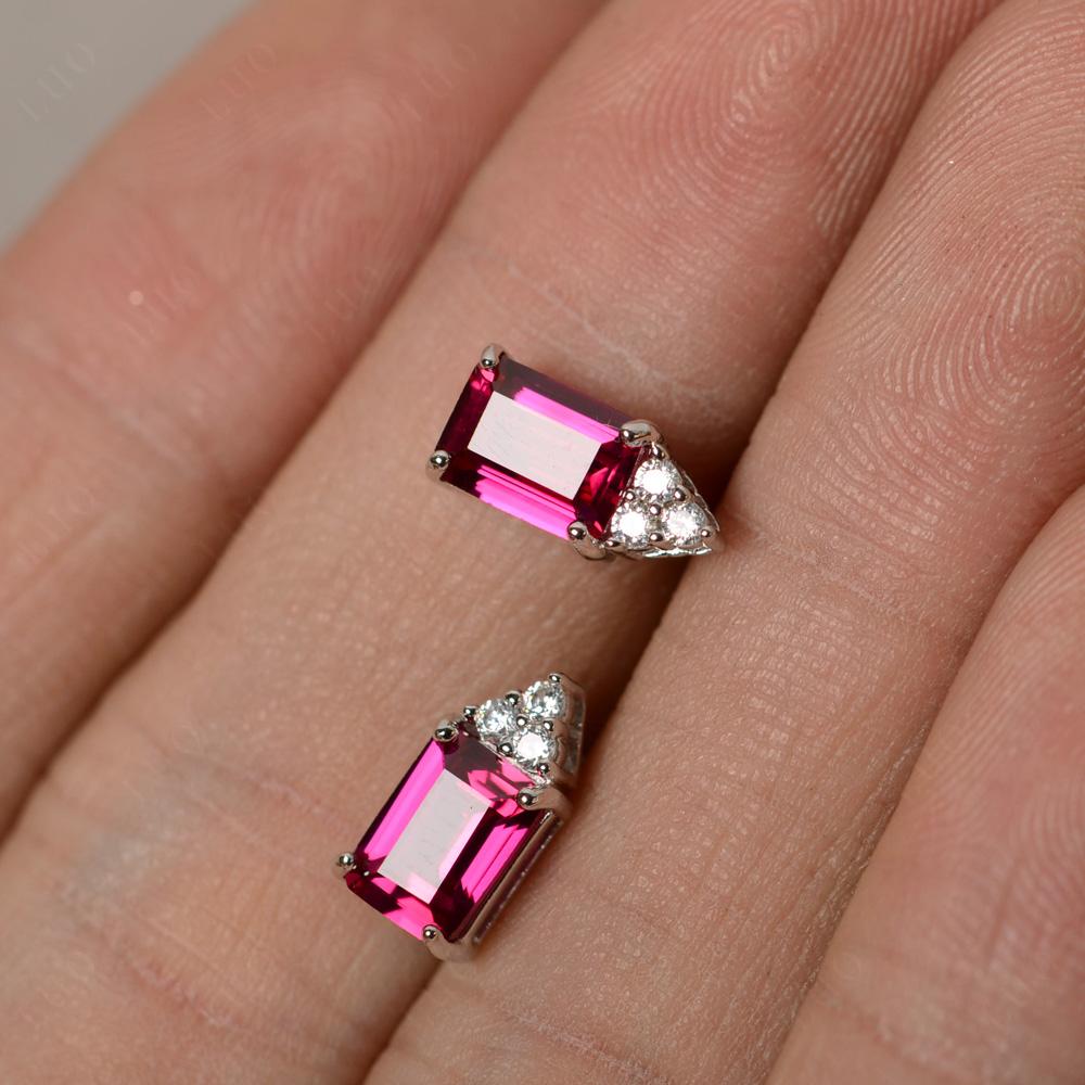 Emerald Cut Ruby Stud Earrings - LUO Jewelry 