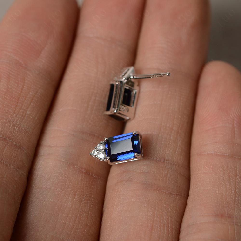 Emerald Cut Sapphire Stud Earrings - LUO Jewelry 