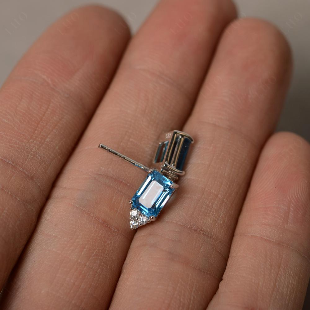 Emerald Cut Swiss Blue Topaz Stud Earrings - LUO Jewelry 