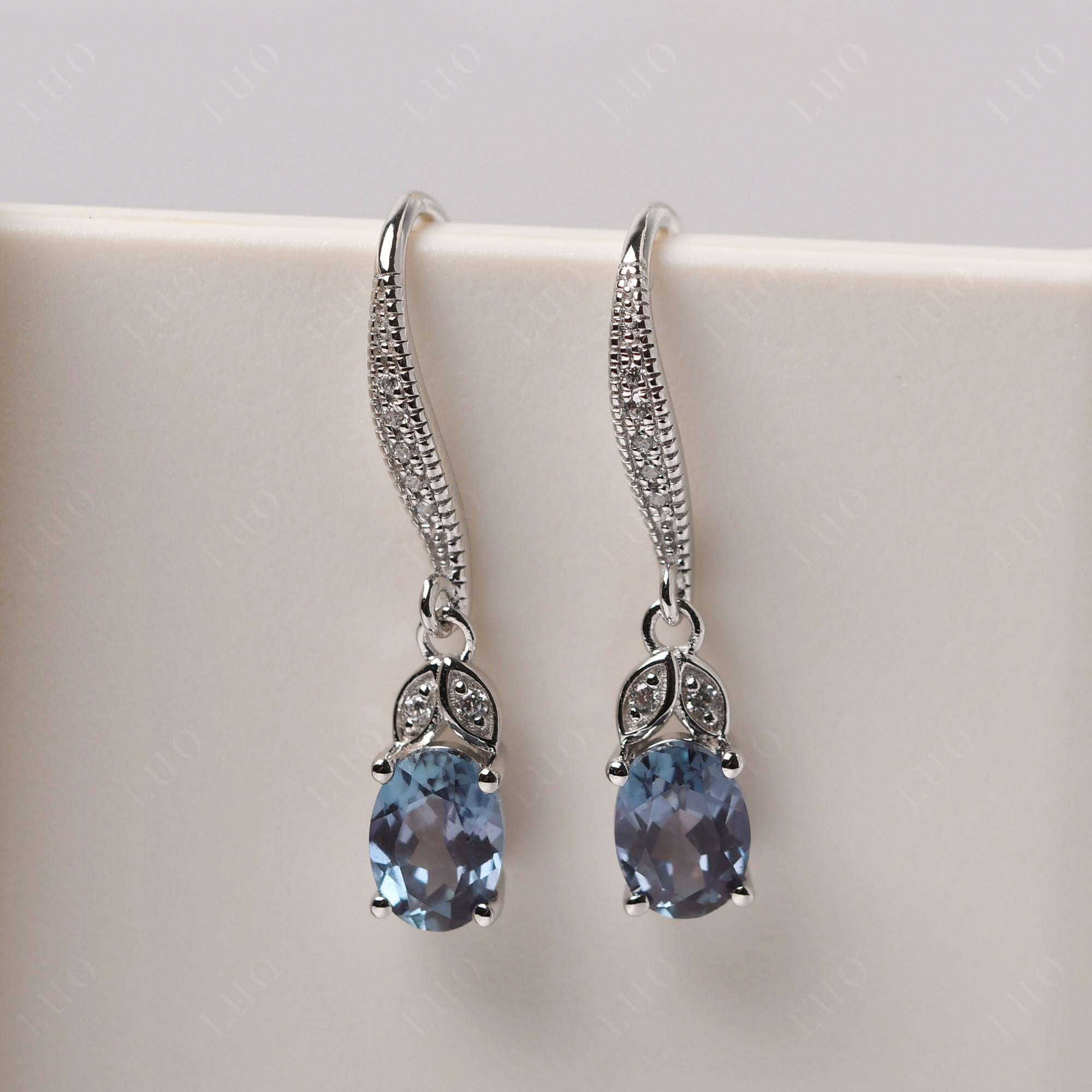 Oval Alexandrite Dangling Earrings - LUO Jewelry 