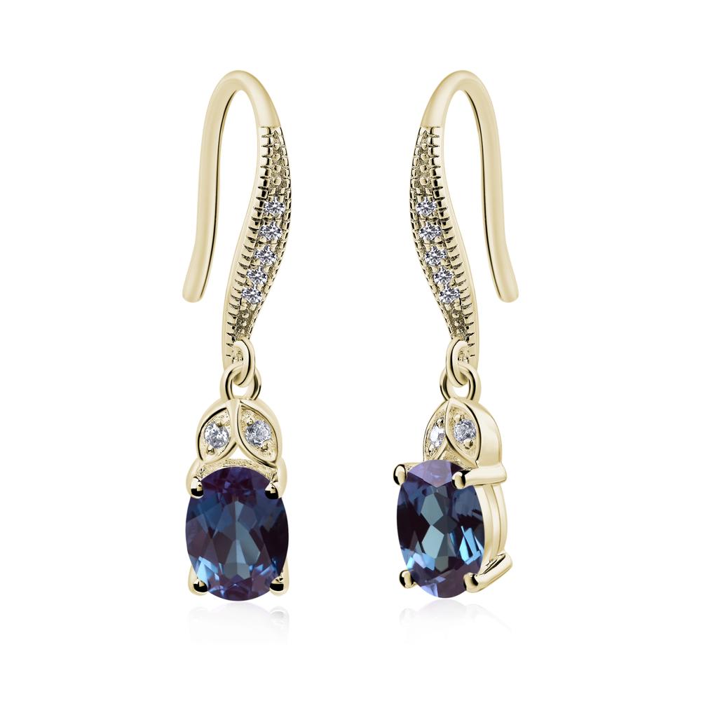 Oval Alexandrite Dangling Earrings - LUO Jewelry #metal_14k yellow gold