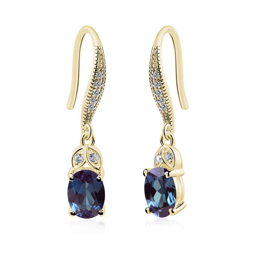 Oval Alexandrite Dangling Earrings - LUO Jewelry #metal_18k yellow gold