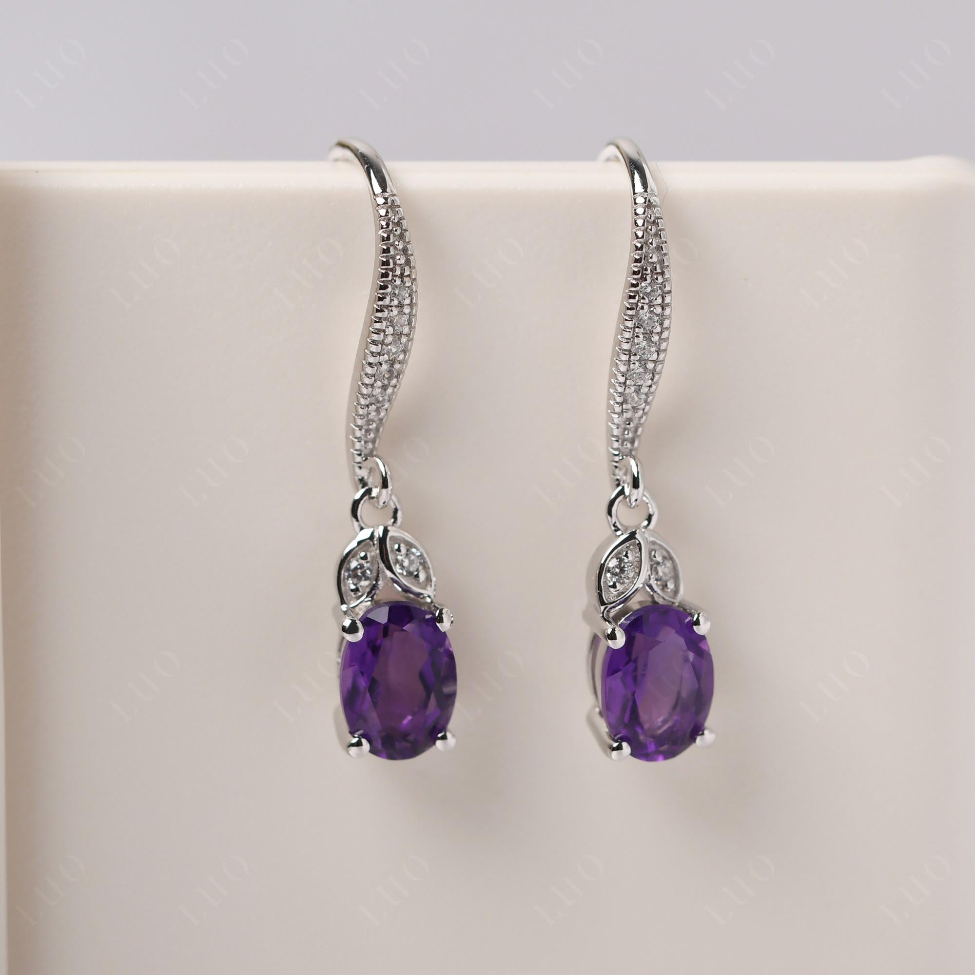 Oval Amethyst Dangling Earrings - LUO Jewelry 