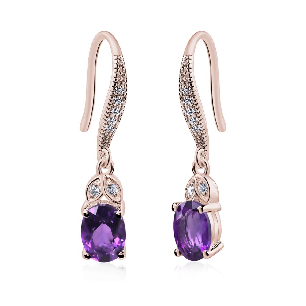 Oval Amethyst Dangling Earrings - LUO Jewelry #metal_14k rose gold