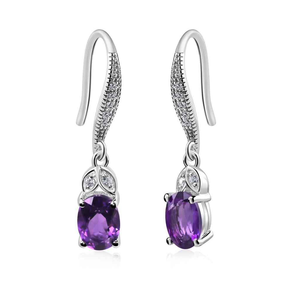 Oval Amethyst Dangling Earrings - LUO Jewelry #metal_14k white gold