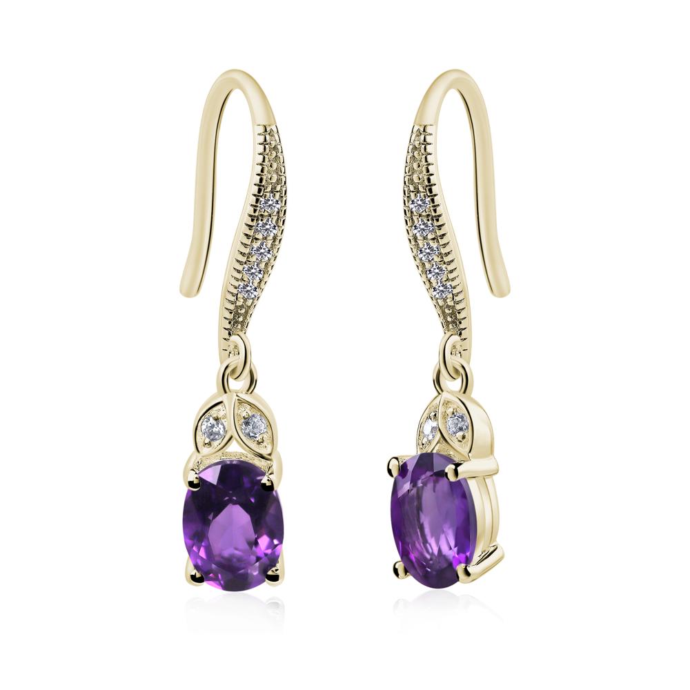 Oval Amethyst Dangling Earrings - LUO Jewelry #metal_14k yellow gold