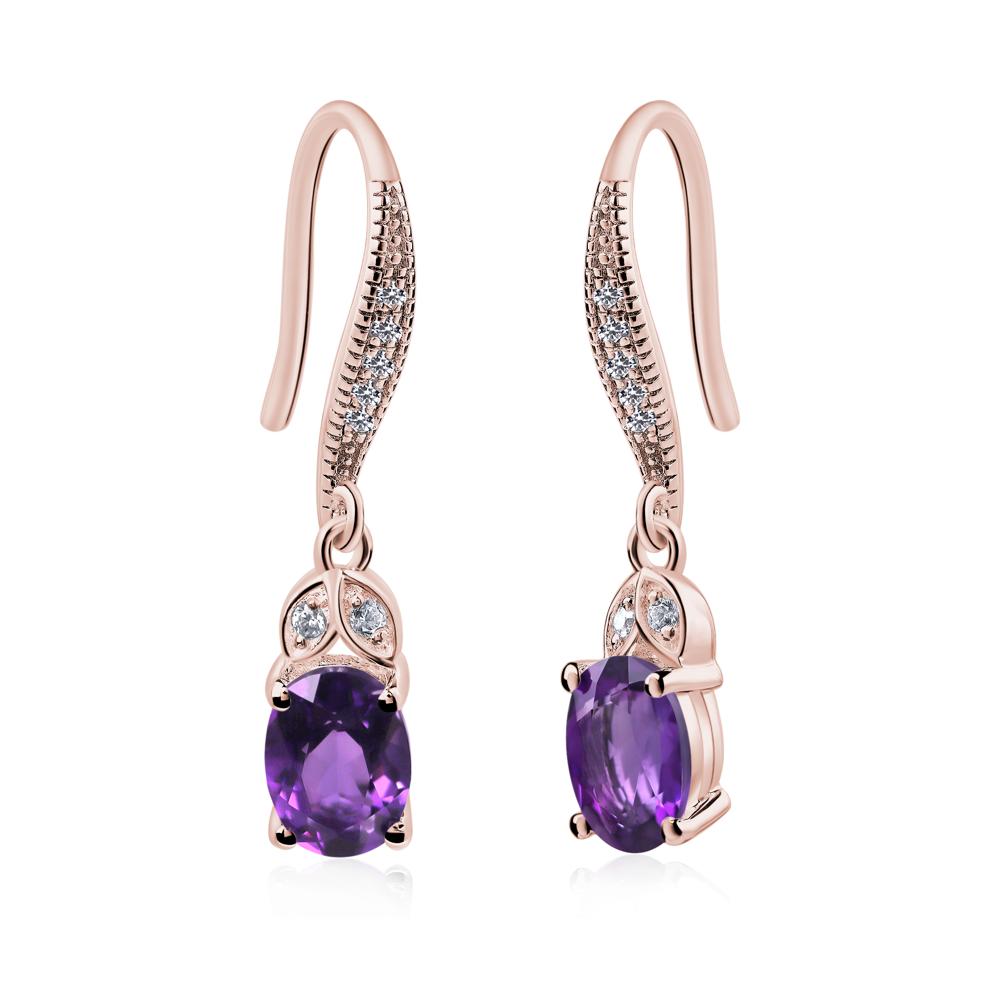 Oval Amethyst Dangling Earrings - LUO Jewelry #metal_18k rose gold