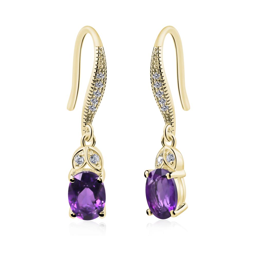 Oval Amethyst Dangling Earrings - LUO Jewelry #metal_18k yellow gold