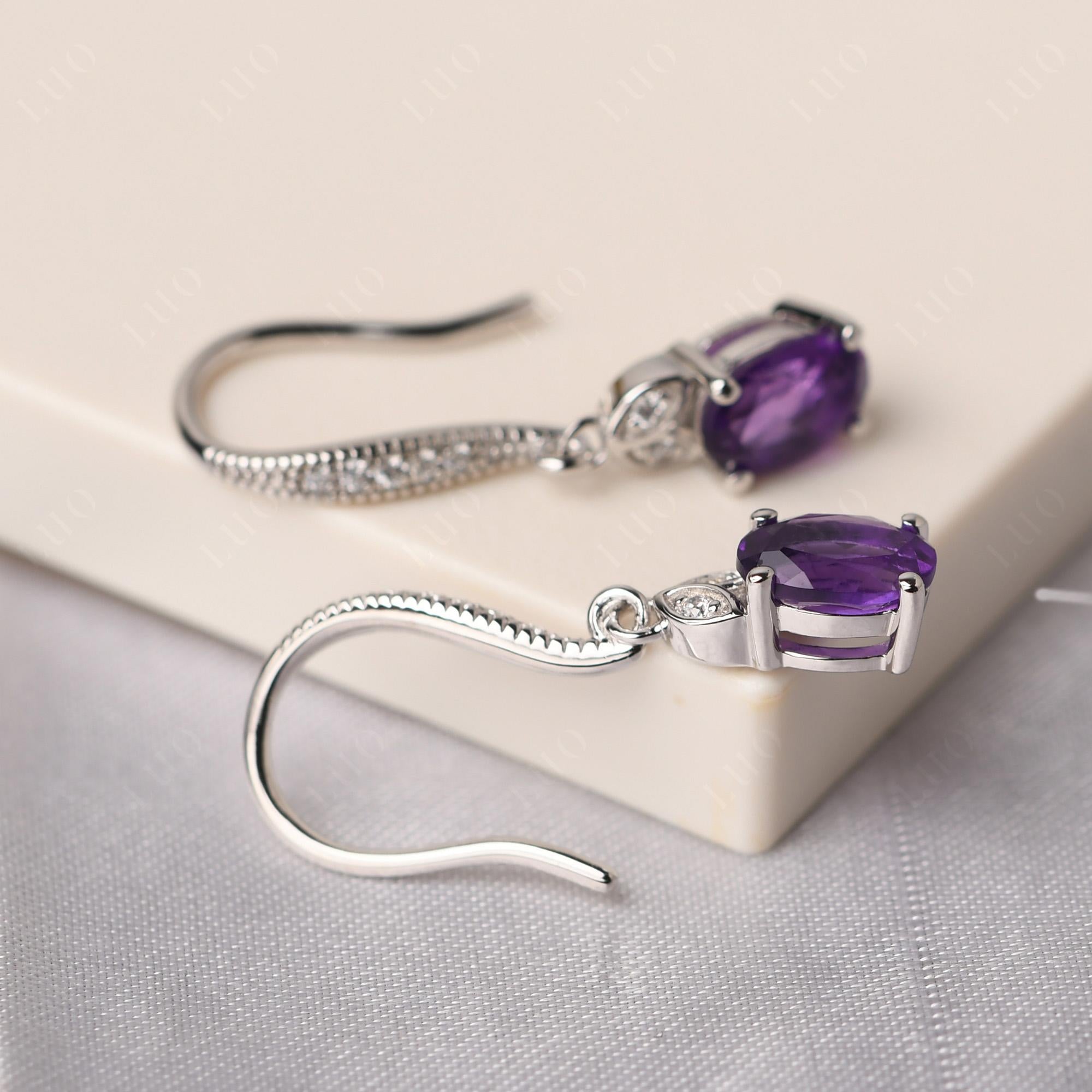 Oval Amethyst Dangling Earrings - LUO Jewelry 