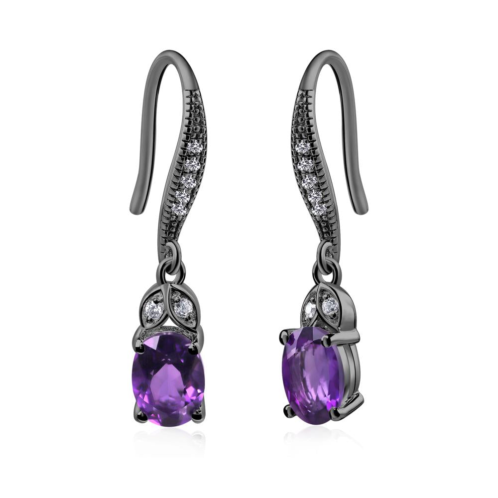 Oval Amethyst Dangling Earrings - LUO Jewelry #metal_black finish sterling silver