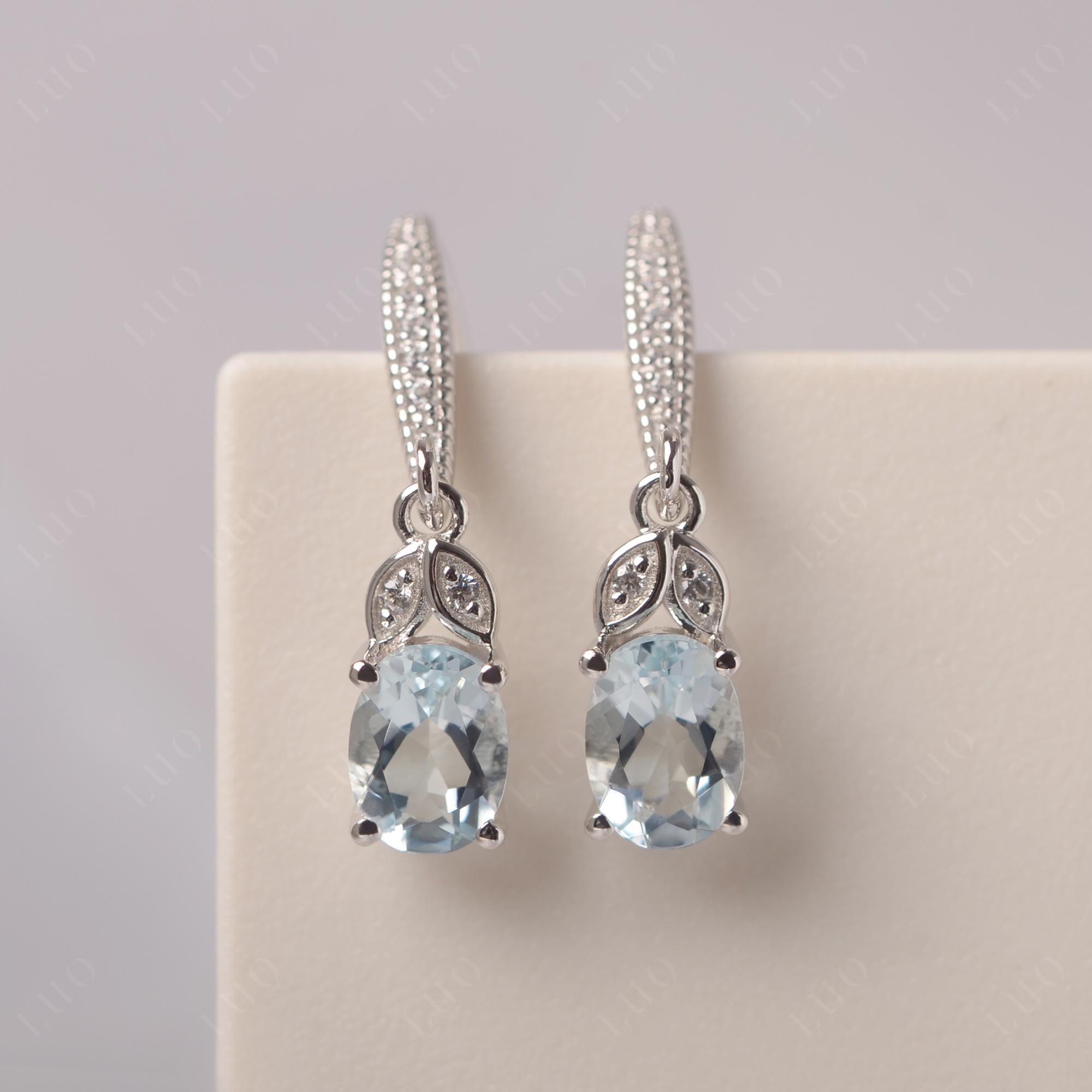 Oval Aquamarine Dangling Earrings - LUO Jewelry 