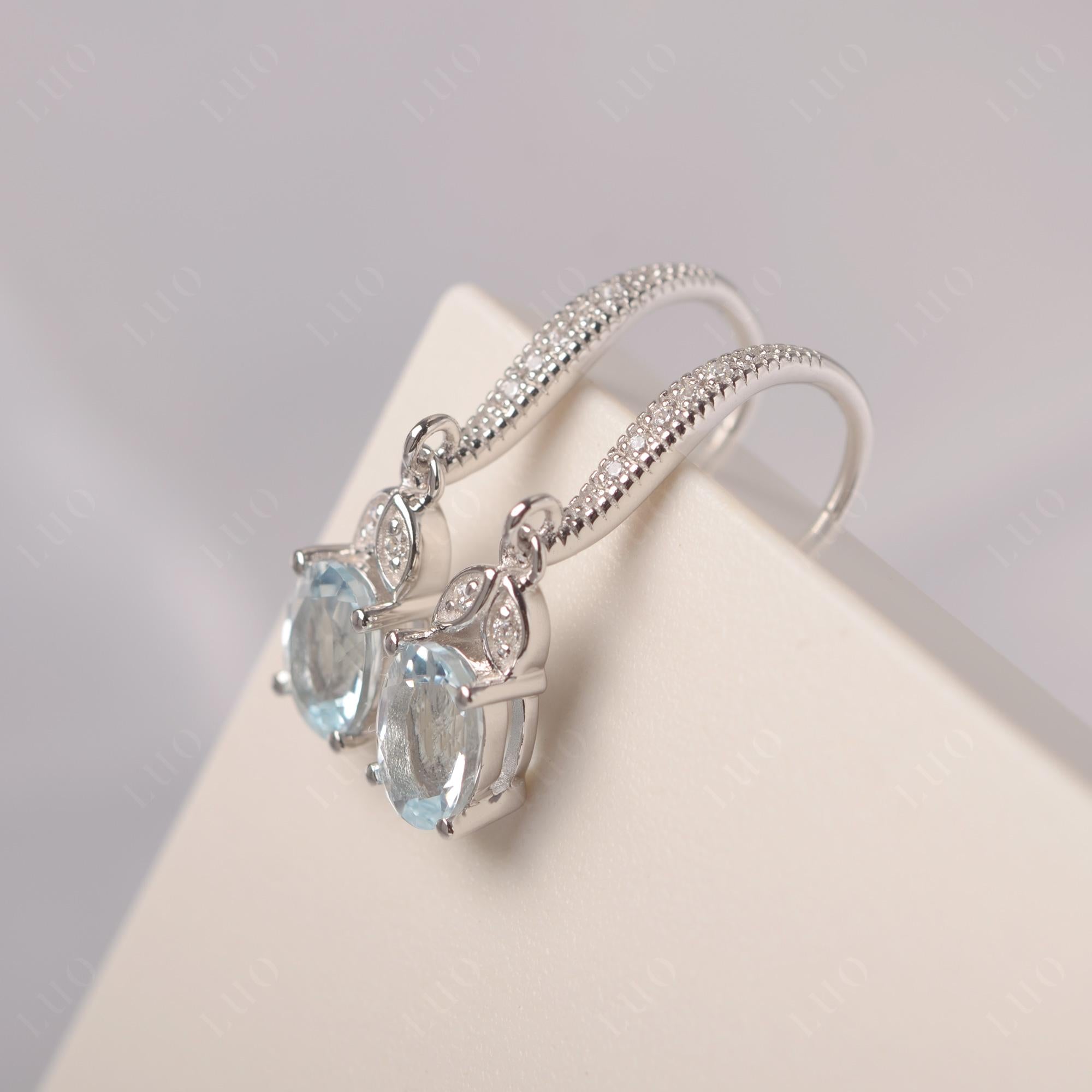 Oval Aquamarine Dangling Earrings - LUO Jewelry 