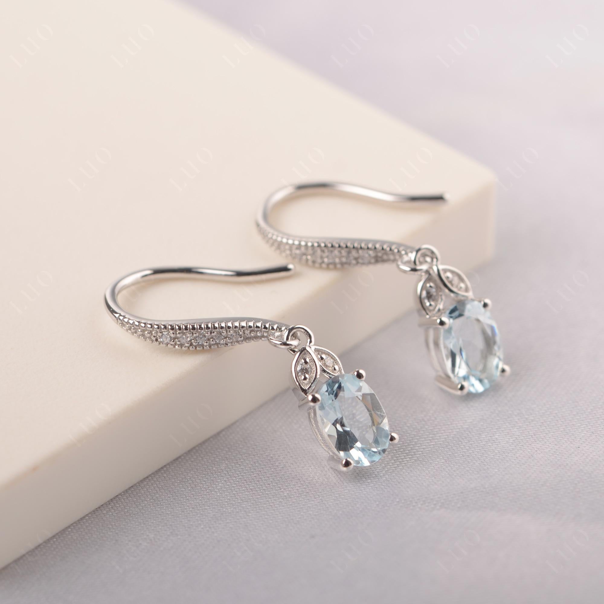 Oval Aquamarine Dangling Earrings - LUO Jewelry 