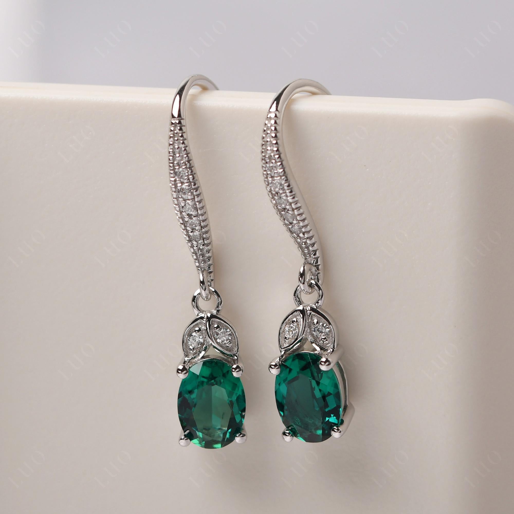 Oval Emerald Dangling Earrings - LUO Jewelry 