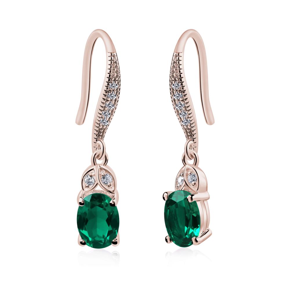 Oval Emerald Dangling Earrings - LUO Jewelry #metal_14k rose gold