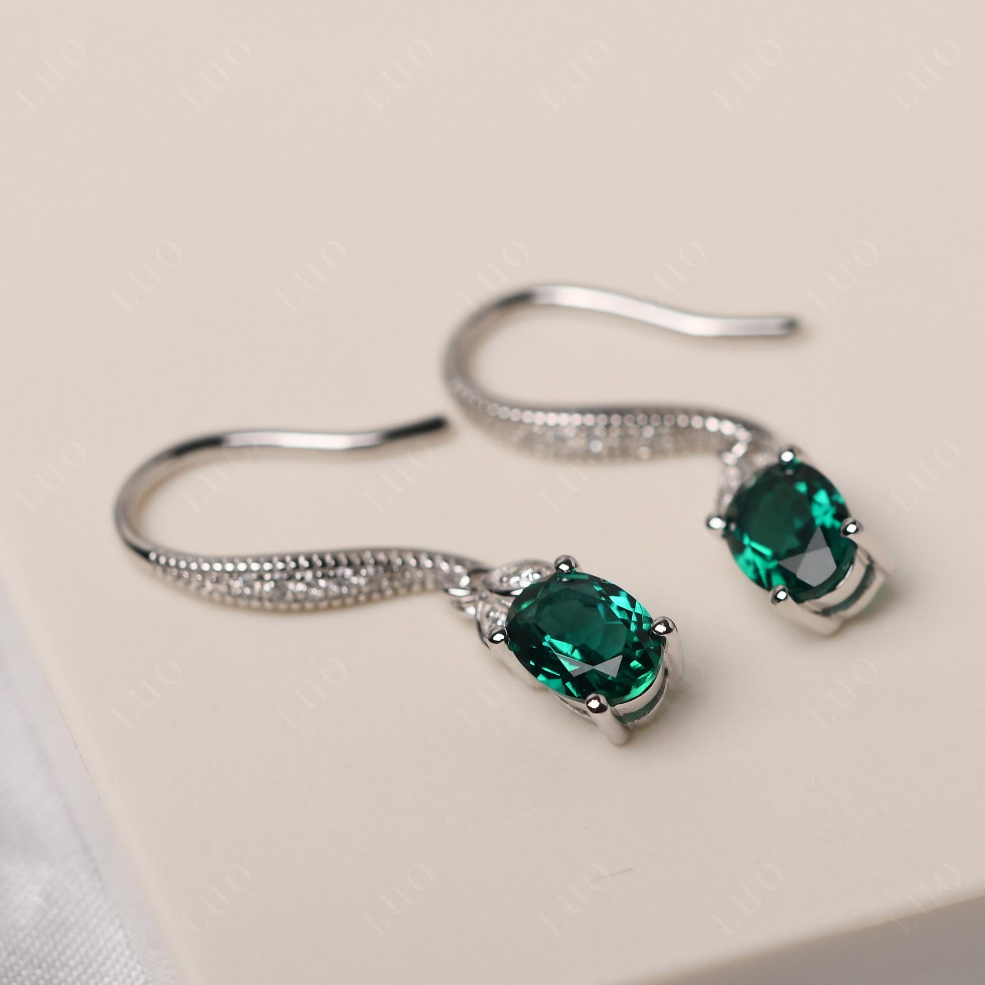 Oval Emerald Dangling Earrings - LUO Jewelry 