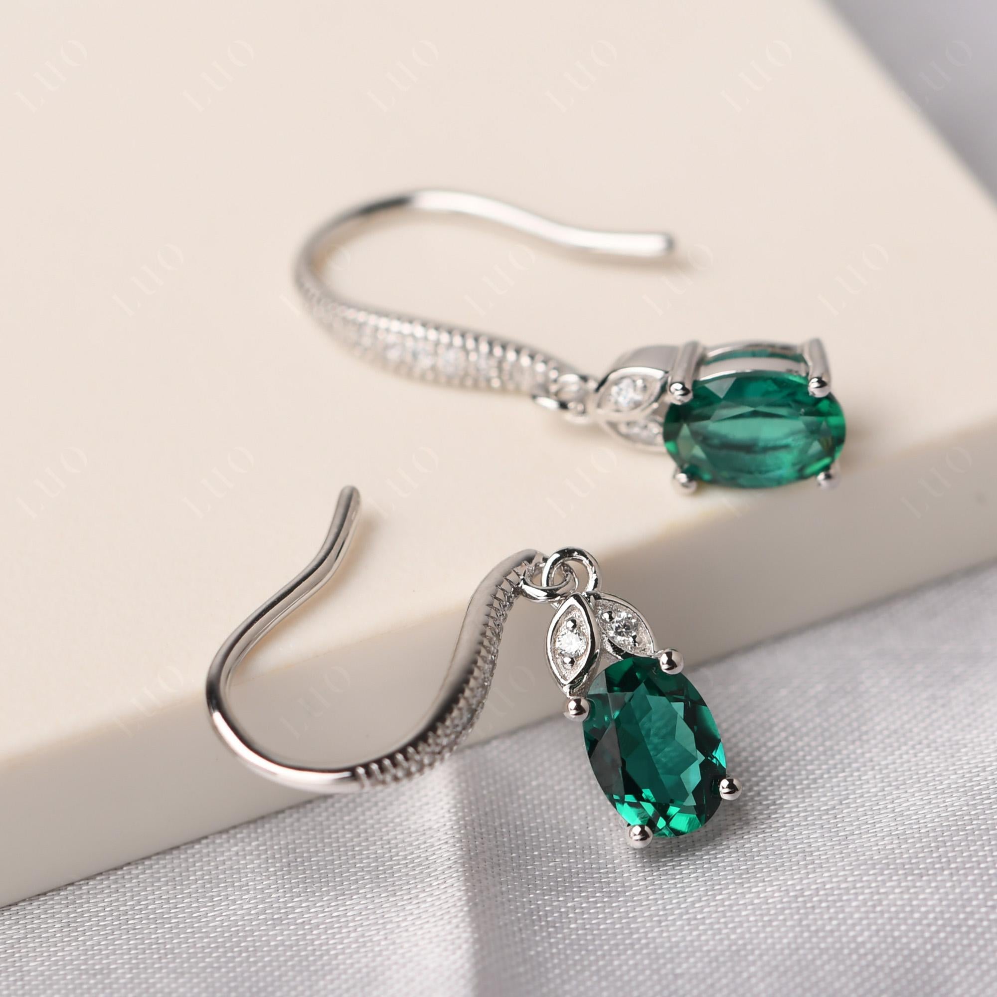 Oval Emerald Dangling Earrings - LUO Jewelry 