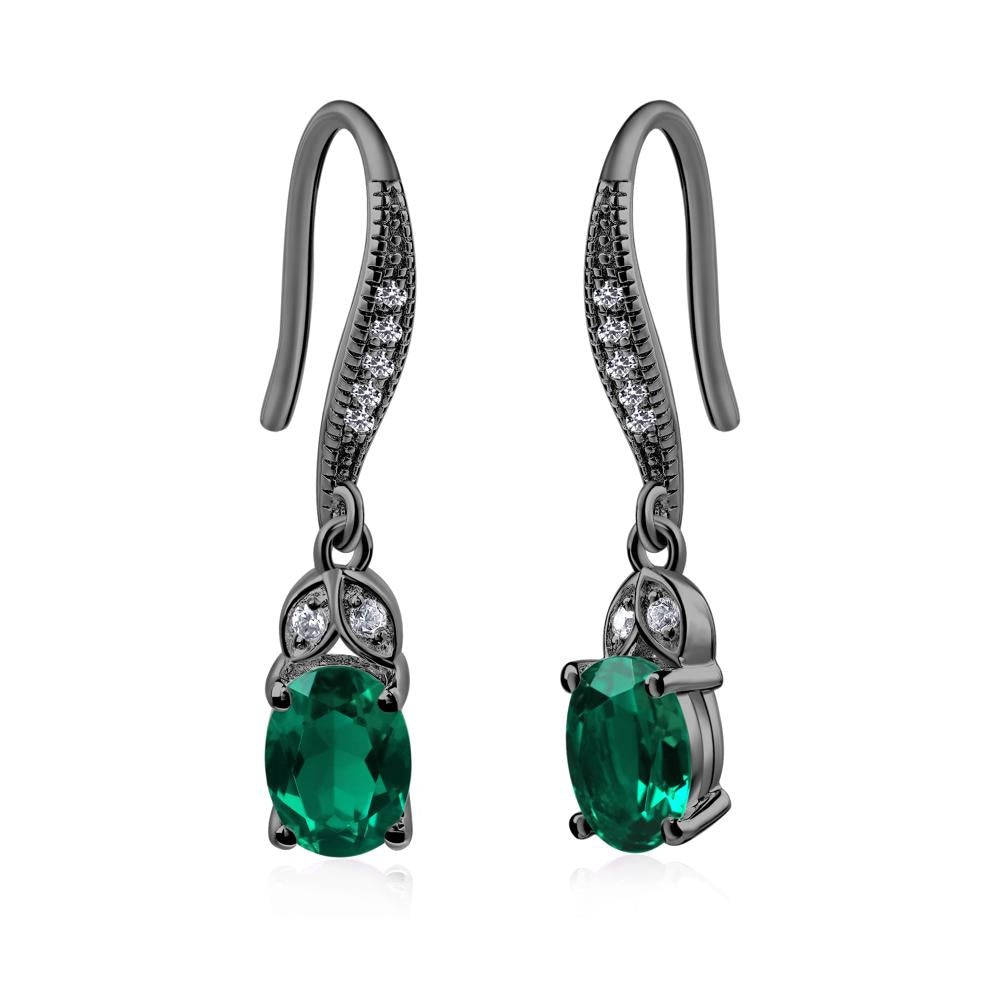 Oval Emerald Dangling Earrings - LUO Jewelry #metal_black finish sterling silver