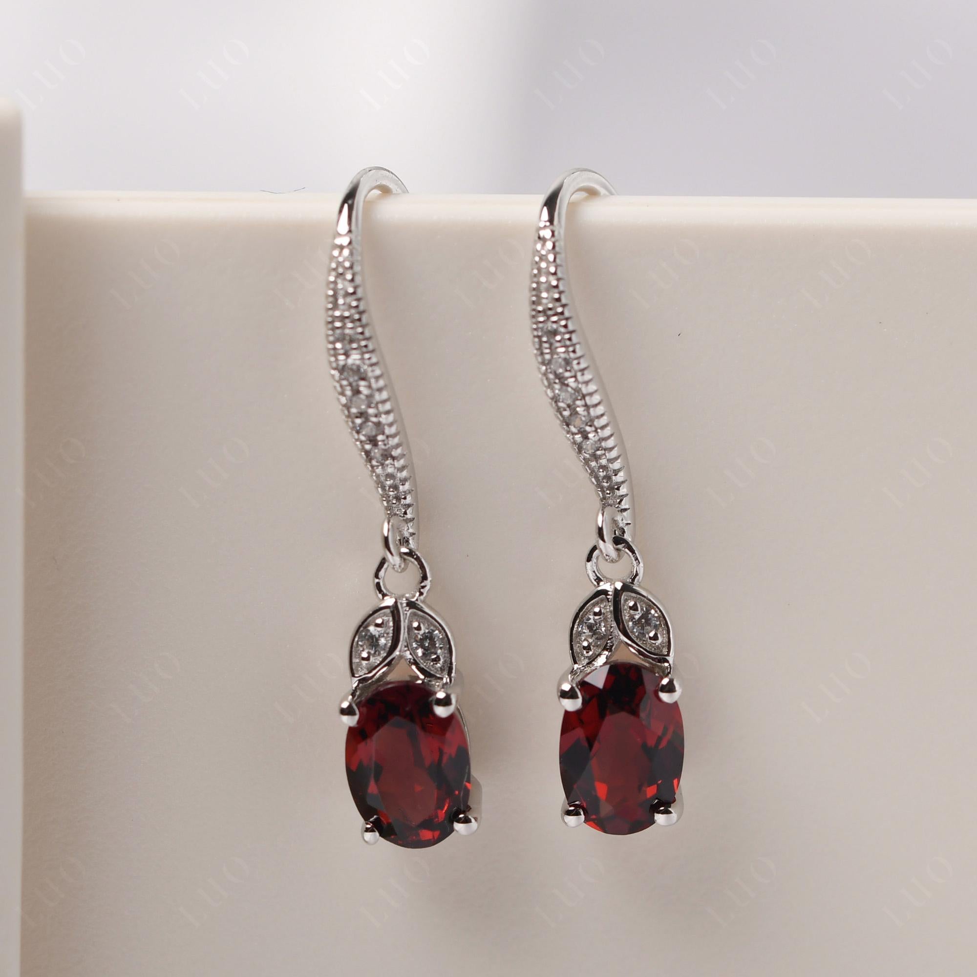 Oval Garnet Dangling Earrings - LUO Jewelry 