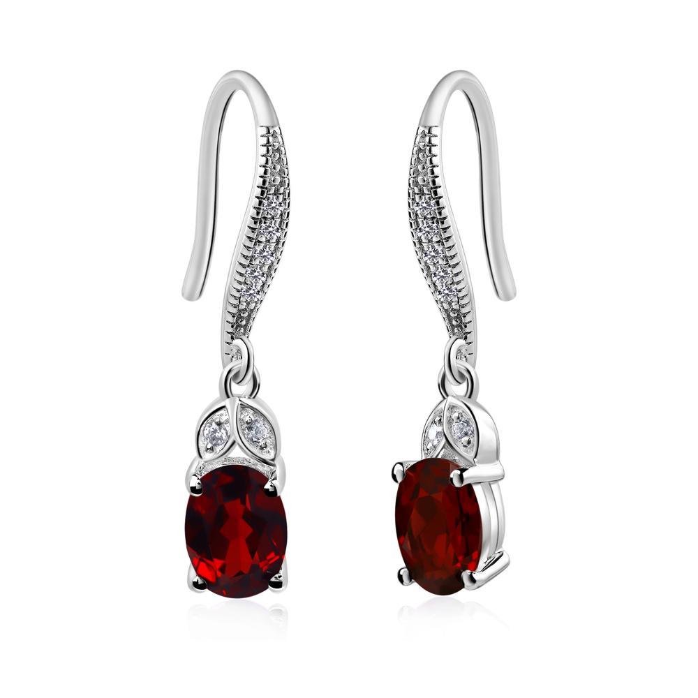 Oval Garnet Dangling Earrings - LUO Jewelry #metal_14k white gold