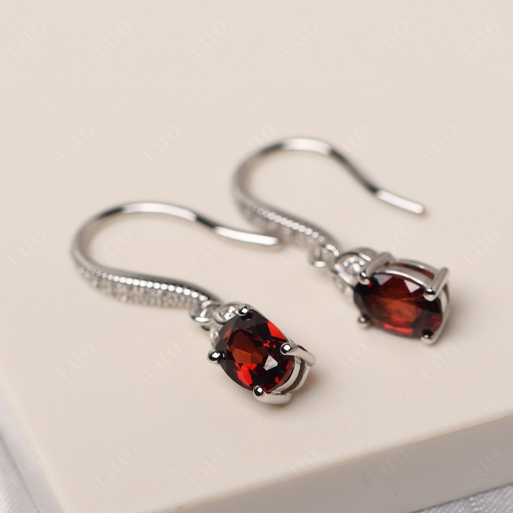 Oval Garnet Dangling Earrings - LUO Jewelry 