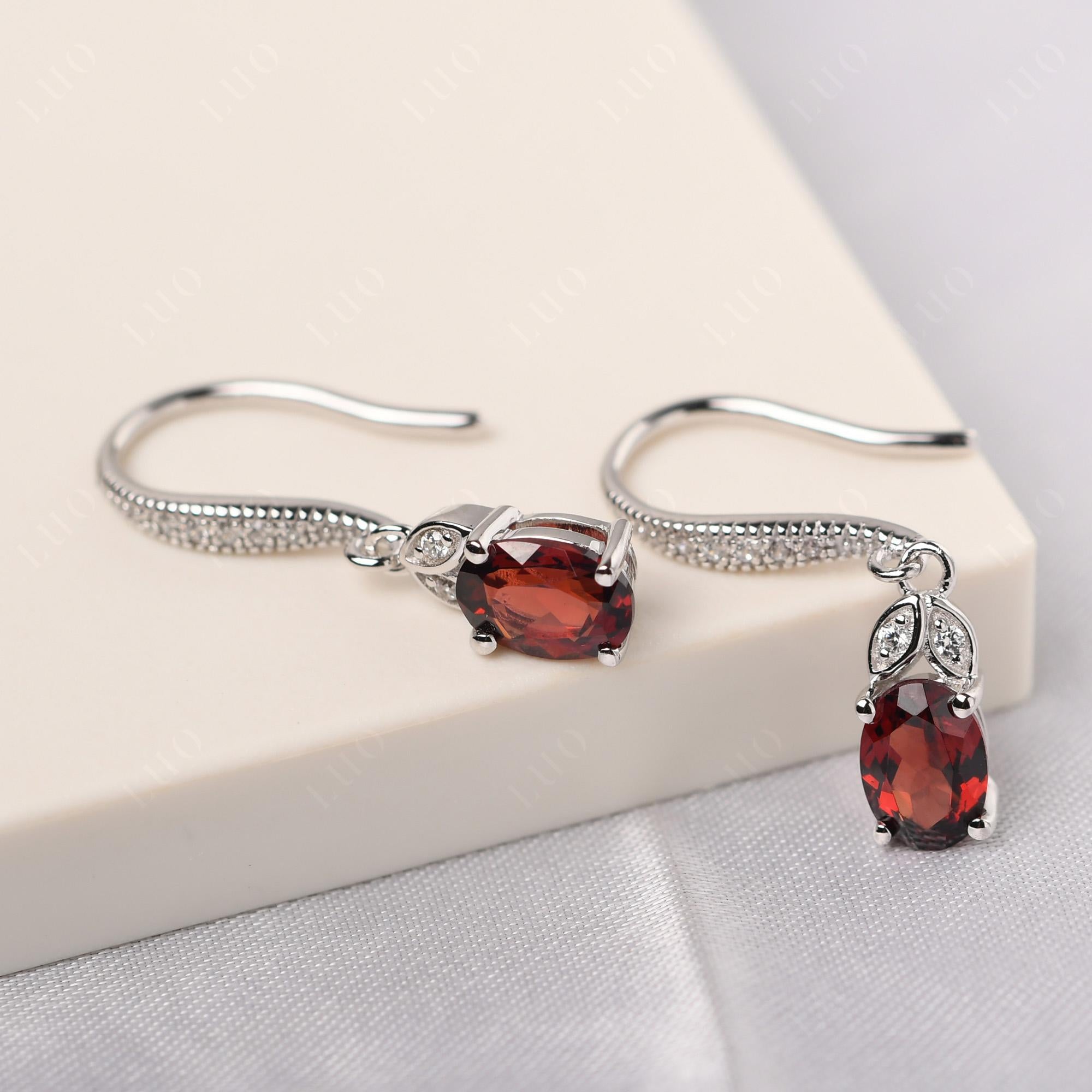 Oval Garnet Dangling Earrings - LUO Jewelry 