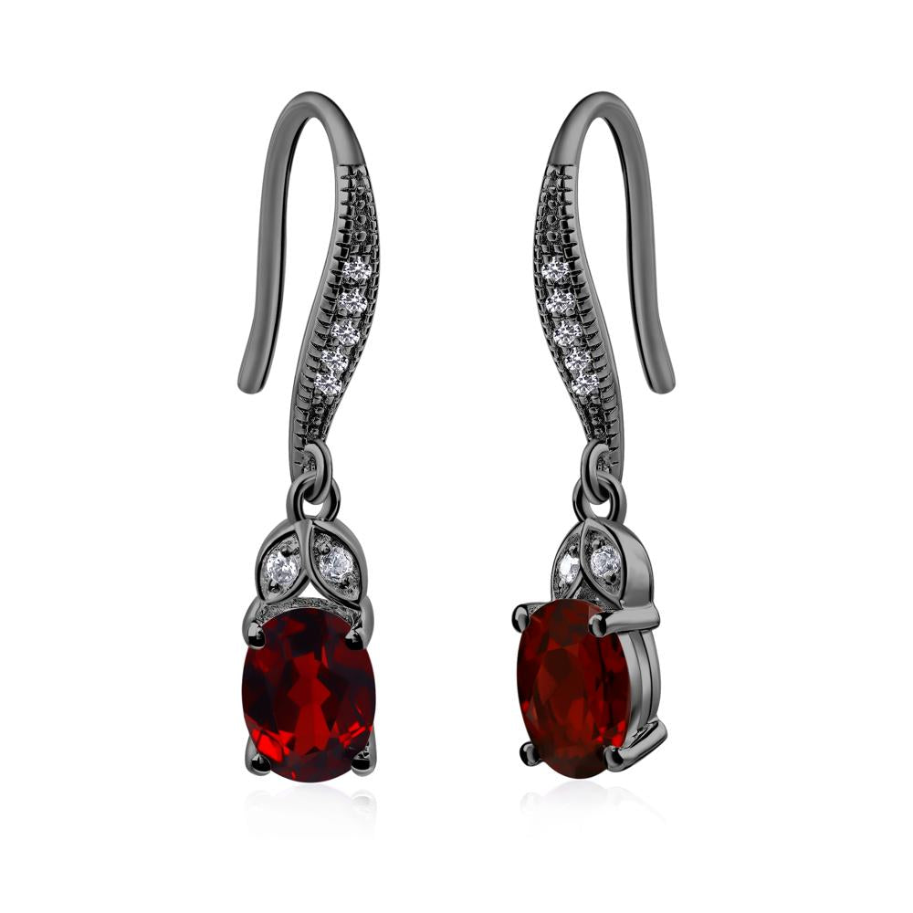 Oval Garnet Dangling Earrings - LUO Jewelry #metal_black finish sterling silver