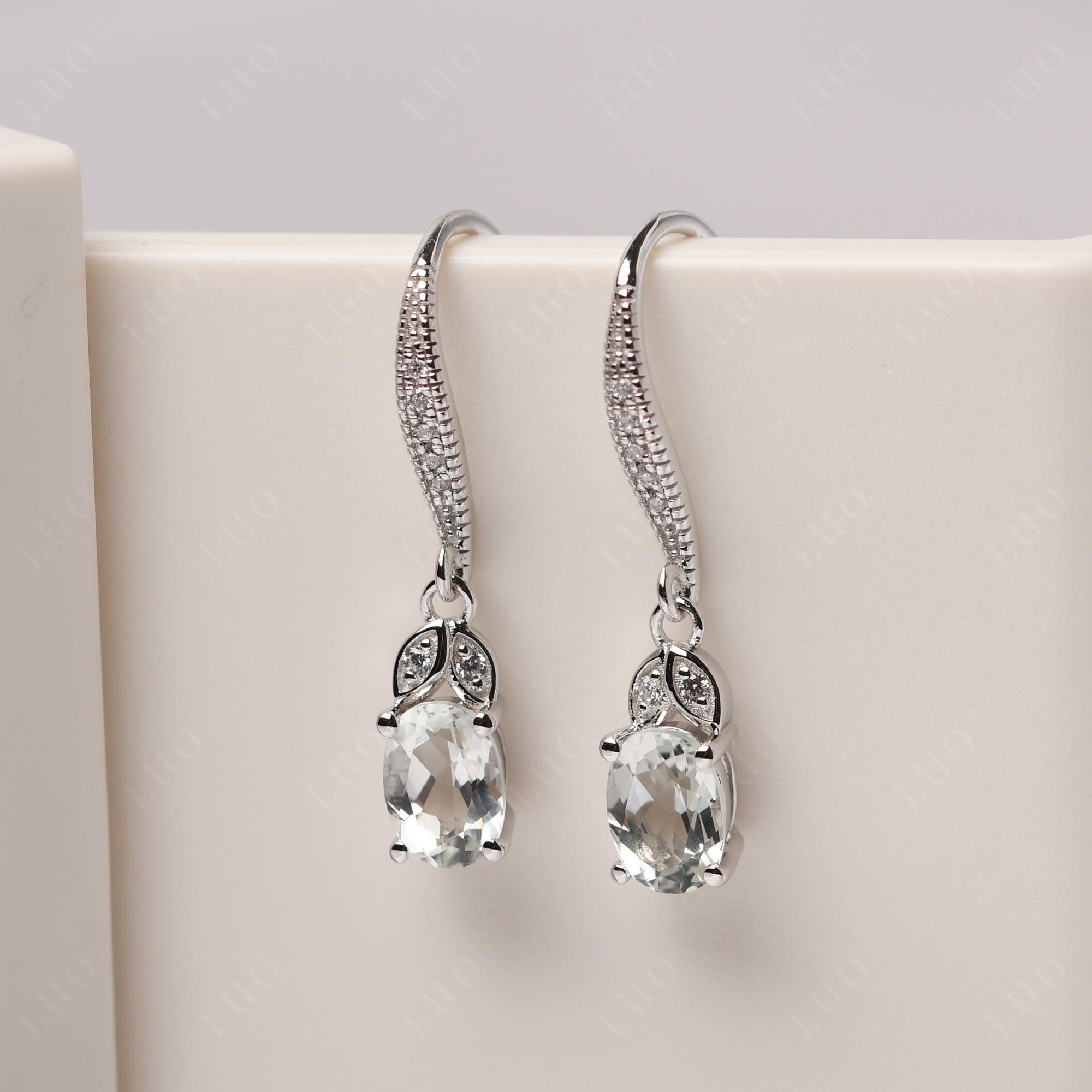 Oval Green Amethyst Dangling Earrings - LUO Jewelry 