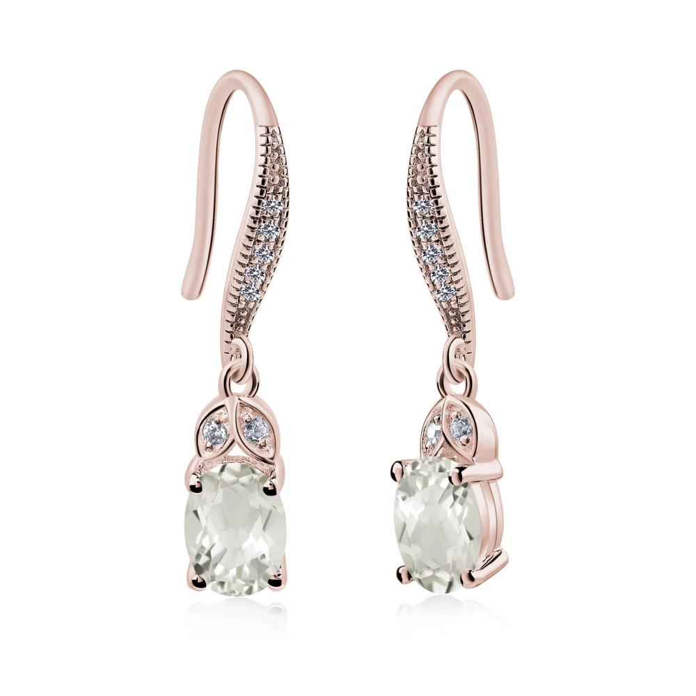 Oval Green Amethyst Dangling Earrings - LUO Jewelry #metal_14k rose gold