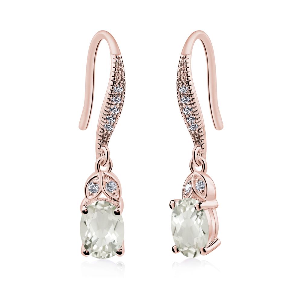 Oval Green Amethyst Dangling Earrings - LUO Jewelry #metal_18k rose gold