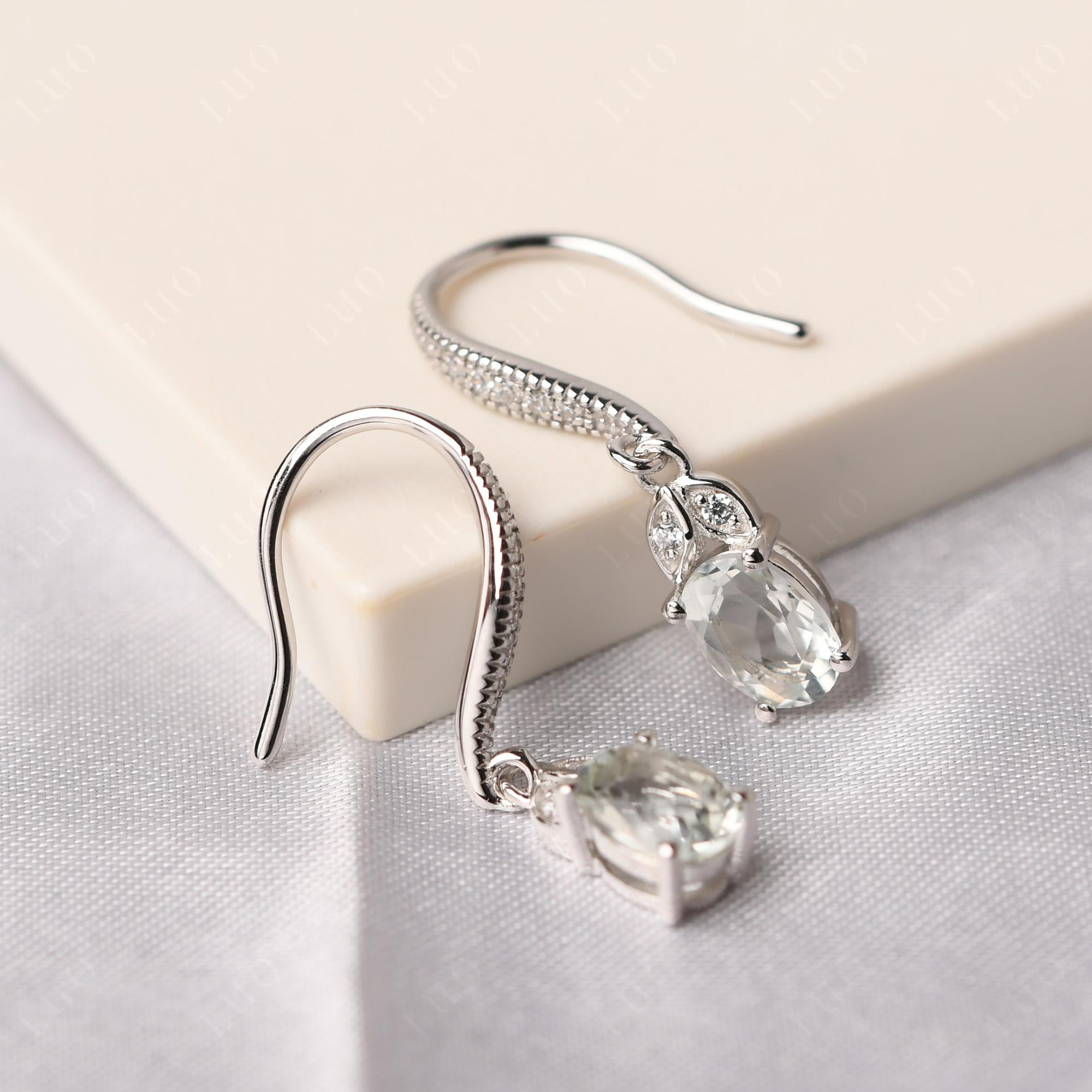 Oval Green Amethyst Dangling Earrings - LUO Jewelry 