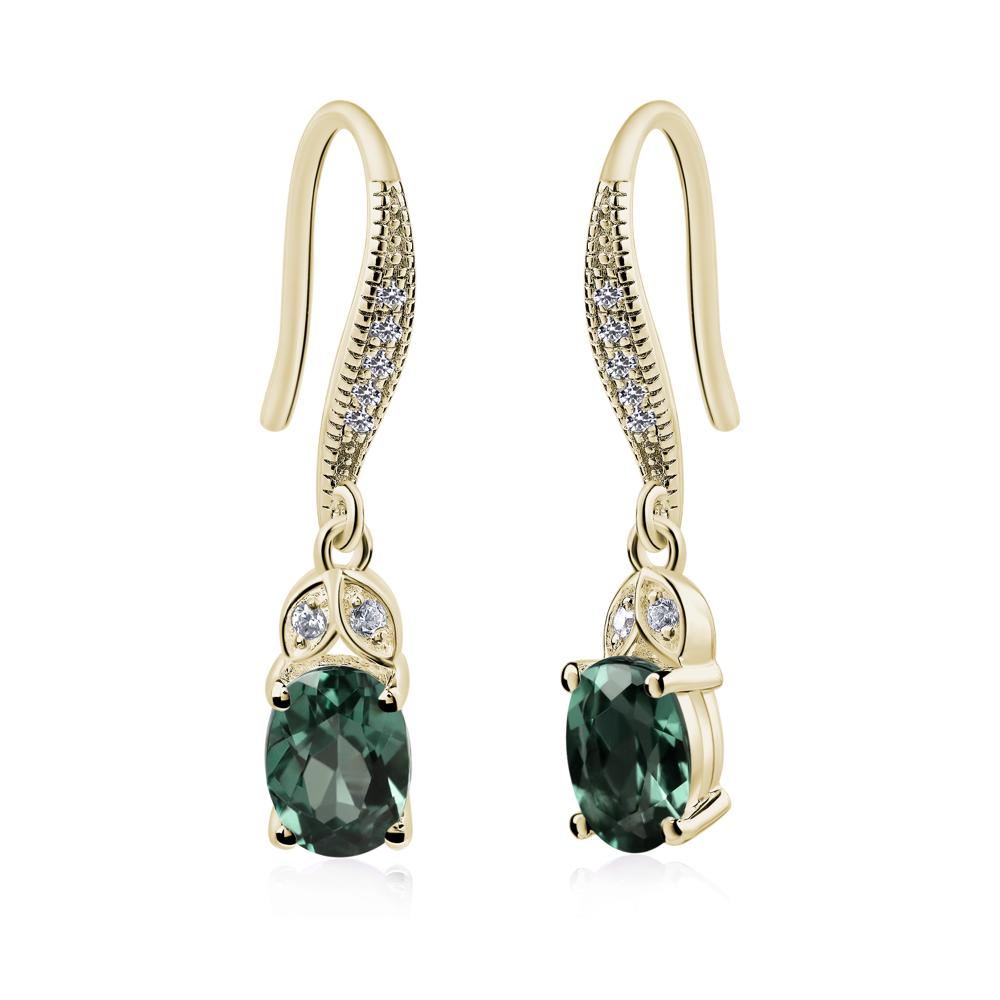 Oval Green Sapphire Dangling Earrings - LUO Jewelry #metal_14k yellow gold