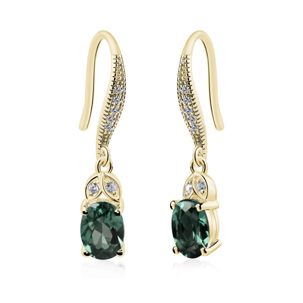 Oval Green Sapphire Dangling Earrings - LUO Jewelry #metal_18k yellow gold