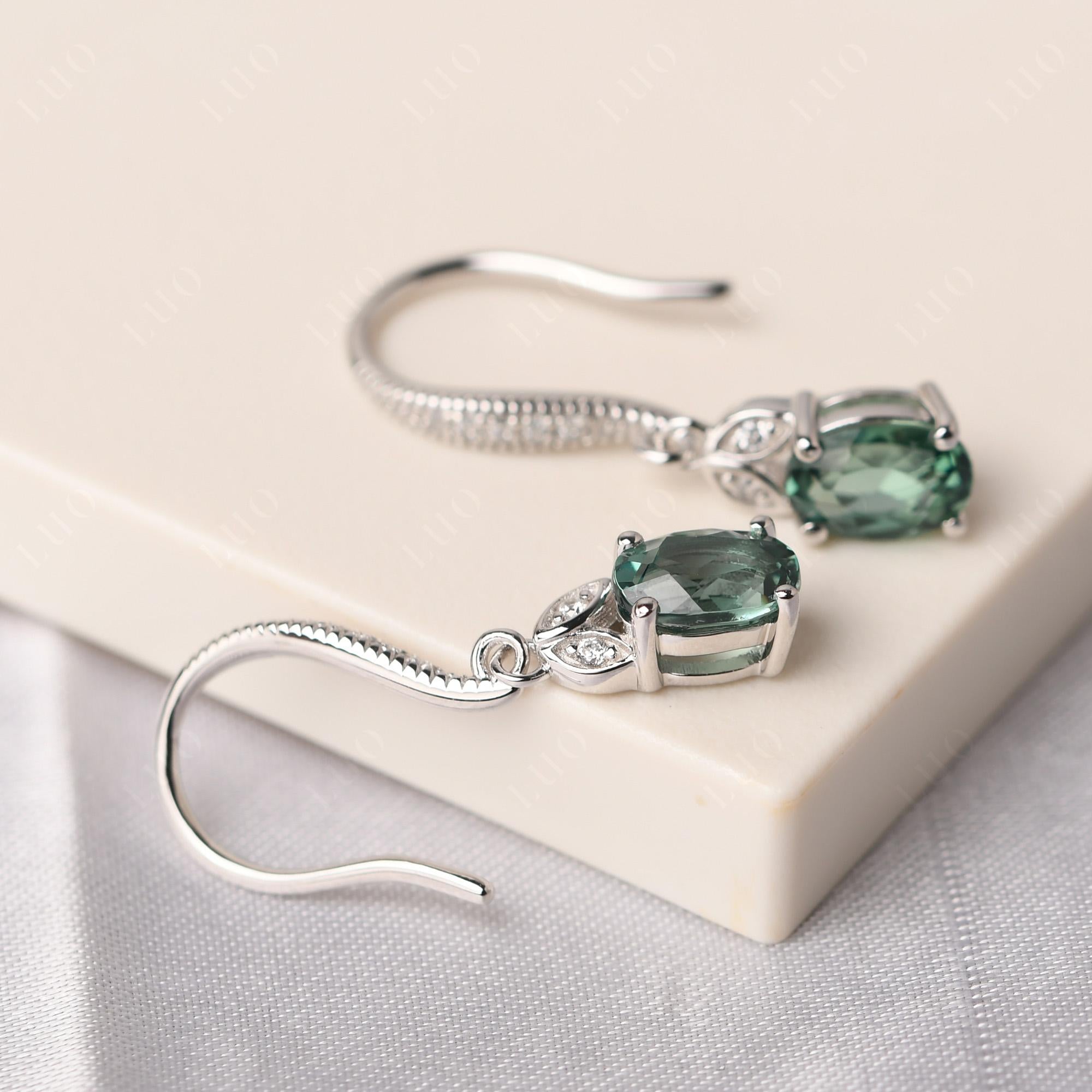 Oval Green Sapphire Dangling Earrings - LUO Jewelry 