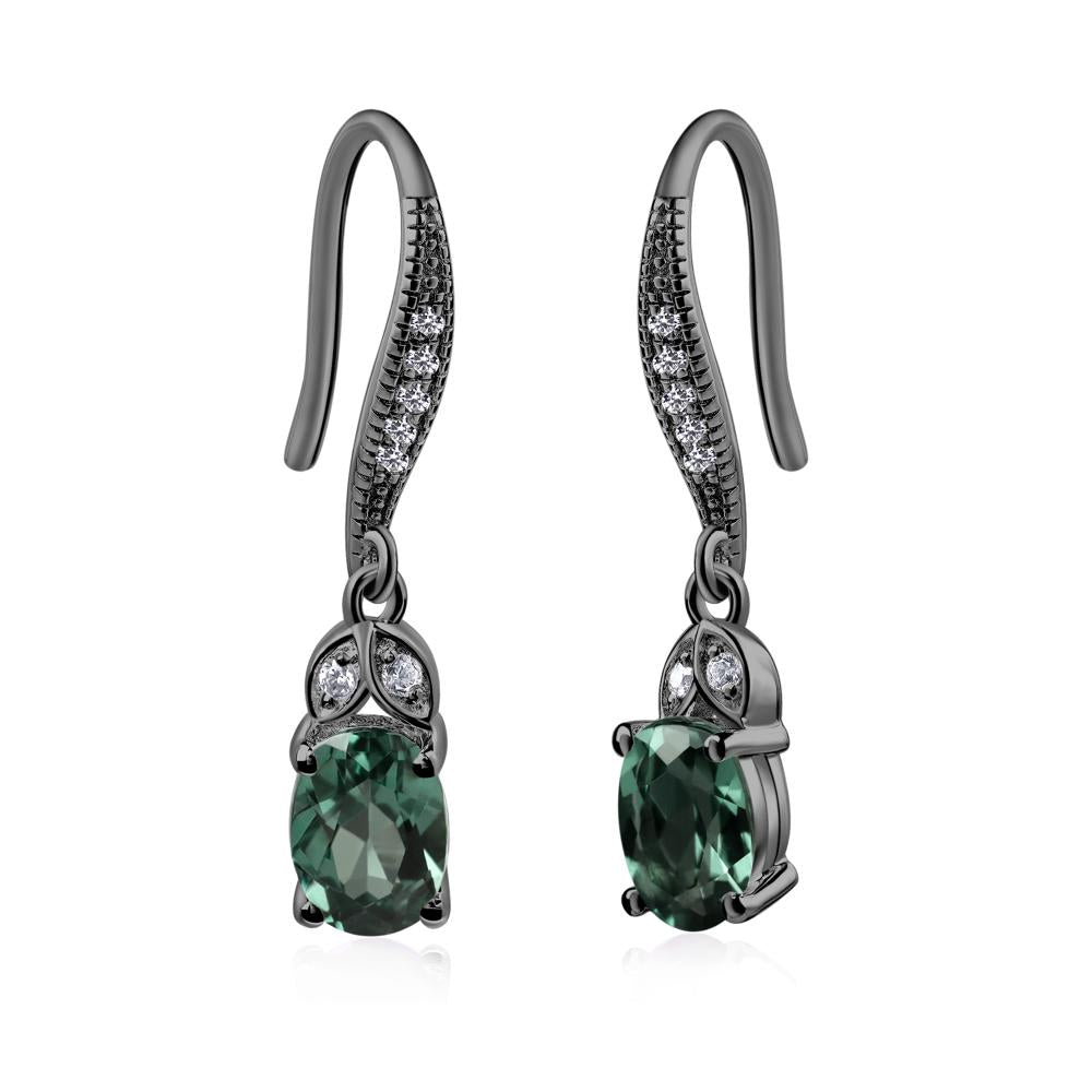 Oval Green Sapphire Dangling Earrings - LUO Jewelry #metal_black finish sterling silver