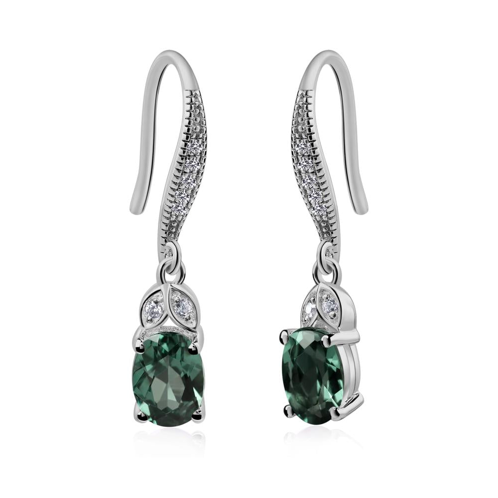 Oval Green Sapphire Dangling Earrings - LUO Jewelry #metal_platinum